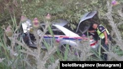 Жол кыймылынын коопсуздугун камсыздоо башкармалыгынын жолдон чыгып кеткен автоунаасы. 11-июнь, 2022-жыл. 