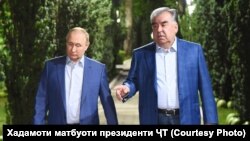 Владимир Путин ва Эмомалӣ Раҳмон. Акс аз сафари Путин ба Душанбе дар соли 2022