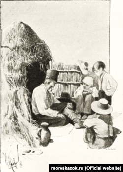 Курінь на баштані. Ілюстрація Ігоря Храброва до повісті Гоголя «Зачароване місце». З видання 1901 року