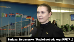 Міністерка оборони Литви Довіле Шакалієне дає інтерв'ю Радіо Свобода у штаб-квартирі НАТО після засідання Контактної групи з питань оборони України, Брюссель, Бельгія, 15 жовтня 2025 року