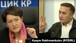 БШКнын төрайымы Нуржан Шайлдабекова жана КЭДП/НДПК партиясынан талапкер Илим Карыпбеков.
