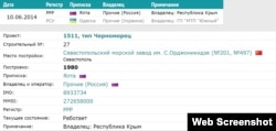 Український плавкран «Чорноморець-27» у російській базі зазначений під прапором Росії