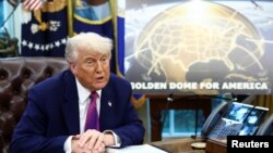 Президентът на САЩ Доналд Тръмп по време на представянето на проекта "Златен купол", 20 май 2025 г.