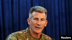 U.S. Army General John Nicholson, commander of U.S.-led forces in Afghanistan, in Kabul on April 14.