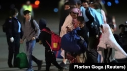 People who have been evacuated from Afghanistan arrived at Pristina's airport on August 29.
