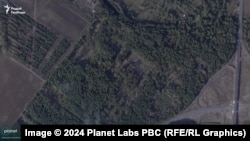 Месца будоўлі вайсковага аб’екта ля Гомля, спадарожнікавы здымак, кастрычнік 2024