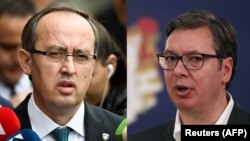 A combo photo of Kosovar Prime Minister Avdullah Hoti (left) and Serbian President Aleksandar Vucic 