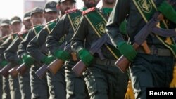 Iran - Members of the Islamic Revolutionary Guards Corps participate in a military parade in Tehran, September 21, 2008.