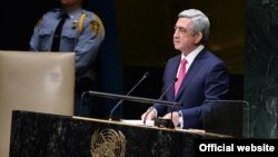 Президент Армении Серж Саргсян выступает на 69-й сессии Генеральной ассамблеи ООН в Нью-Йорке, 24 сентября 2014 г.