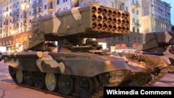 Russia - A TOS-1A heavy flamethrower system pictured during a military parade rehearsal in Mocsow, 4May2010