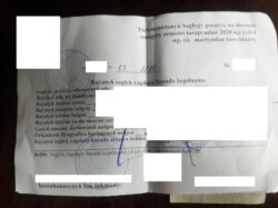 Raýatyň saglyk ýagdaýy baradaky kepilnamanyň bir nusgasy Azatlyk Radiosyna gelip gowuşdy