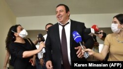 ARMENIA -- Gagik Tsarukian, the leader of the Prosperous Armenia Party, arrives at the parliament ahead of a vote that stripped him of immunity from prosecution, Yerevan, June 16, 2020.