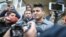 Azerbaijan. Baku. Azerbaijani blogger Mehman Huseynov talking to journalists after court 10 january 2017