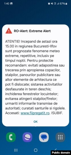 Mesaj RO-Alert de vreme extremă la București și în Ilfov.