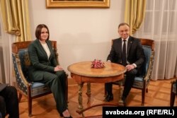 Сустрэча Сьвятланы Ціханоўскай і прэзыдэнта Польшчы Анджэя Дуды ў Варшаве, 9 студзеня 2025 года.