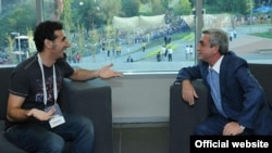 Armenia - President Serzh Sarkisian meets with rock musician Serj Tankian, Yerevan,14Aug2011.