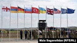 Georgia -- The flags of countries taking part in the Noble Partner 2017 military exercise, 30Jul2017