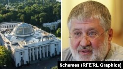 Колаж: будівля Верховної Ради України та український олігарх Ігор Коломойський