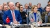 US Ambassador to NATO Matthew Whitaker (left) and European Union foreign policy chief Kaja Kallas attend a meeting of the Ukraine Defense Contact Group in Brussels on April 11.
