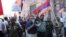 Armenia - Veterans of the Karabakh war demonstrate outside a government building in Yerevan, 6Jun2013.