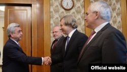Armenia -- President Serzh Sarkisian greets OSCE Minsk group co-chairs, Yerevan, 20Jul2015