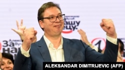 Սերբիա - Նախագահ Ալեքսանդր Վուչիչը տոնում է իր կուսակցության հաղթանակը, Բելգրադ, 21-ը հունիսի, 2020թ.