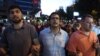 Armenia - Opposition leaders Andrias Ghukasian (C), Armen Martirosian (R) and Davit Sanasarian lead an anti-government march in Yerevan, 29Jul2016.