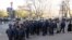 Police block Yerevan's Northern Avenue on April 14, 2009.
