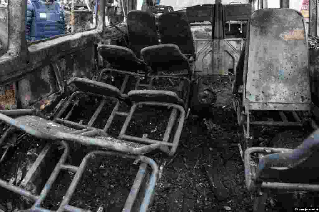 Donetsk, Ukrain. An artyllery shalling hit a bas station, four people were killed, five were injured.