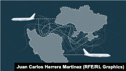 Infographic visualising maps of Ukraine and Iran with airplanes flying out as examples of "no-fly" areas.