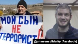 «Hizb ut-Tahrir davasınıñ» mabüsi Ayder Saledinovnıñ babası Dilâver Saledinov Mamaqta bir kişilik narazılıq aktsiyasını ötkere