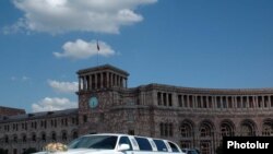 Armenia - A wedding motorcade in Yerevan's main Republic Square.