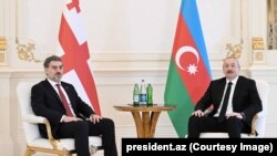 Ադրբեջանի նախագահ Իլհամ Ալիևն ընդունում է Վրաստանի նախագահ Միխեիլ Կավելաշվիլիին, Բաքու, 16-ը ապրիլի, 2025թ. 