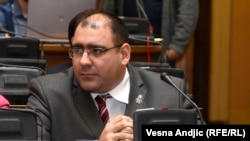 Vladimir Djukanovic appears in parliament in Belgrade in November 2014.