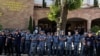 Armenia - Riot police guard the entrance to the Investigative Committee headquarters in Yerevan, June 27, 2025.