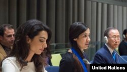 Амаль Клуни и ее клиентка Надя Мурад на Генассамблее ООН, Нью-Йорк, 16 сентября 2016