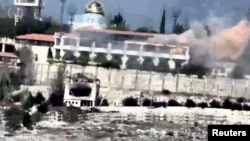 تصویری که ارتش اسرائیل می‌گوید یک هدف گروه حزب‌الله لبنان است که آن را در روز دوشنبه مورد حمله قرار داده