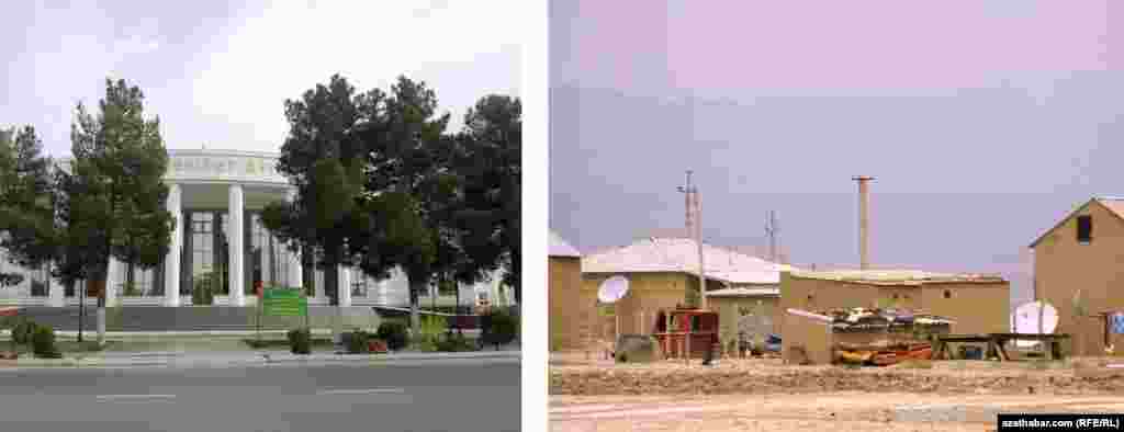 Çepde: Babarabyň Medeniýet öýi; Sagda: Mäne obasynyň ýaşaýyş jaýlary.