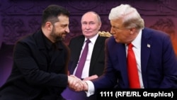 Ілюстрацыйны каляж. Зяленскі, Пуцін, Трамп 