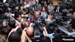 Armenia - Parliament speaker Hovik Abrahamian is interviewed by journalists, 2Oct2012.