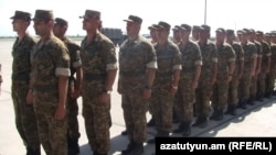 Armenia - Armenian troops depart to Kosovo at a ceremony in Yerevan, 6Jul2012.