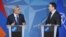Belgium - NATO Secretary General Anders Fogh Rasmussen (R) and Armenian President Serzh Sarkisian address media after talks in Brussels, 6Mar2012.