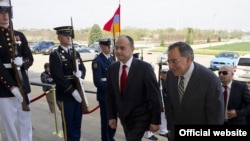 U.S. - U.S. Secretary of Defense Leon E. Panetta leads Armenian Defense Minister Seyran Ohanian through an honor cordon at the Pentagon on March 23, 2012. 