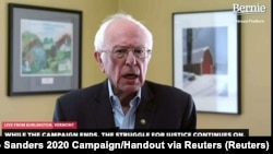 Անկախ սենատոր Բերնի Սանդերսը ուղիղ հեռարձակմամբ հայտարարում է ներկուսակցական ընտրարշավը դադարեցնելու մասին, 8 ապրիլի, 2020թ.