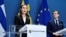 Finnish Prime Minister Sanna Marin (left) and Swedish Prime Minister Ulf Kristersson hold a joint news conference at the government headquarters in Stockholm on February 2.