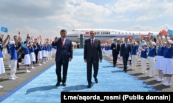 Chinese leader Xi Jinping is welcomed by Kazakh President Qasym-Zhomart Toqaev at Astana Airport in June.