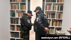Armenia - Police officers search the campaign headquarters of the opposition Mother Armenia bloc in Gyumri, March 27, 2025.