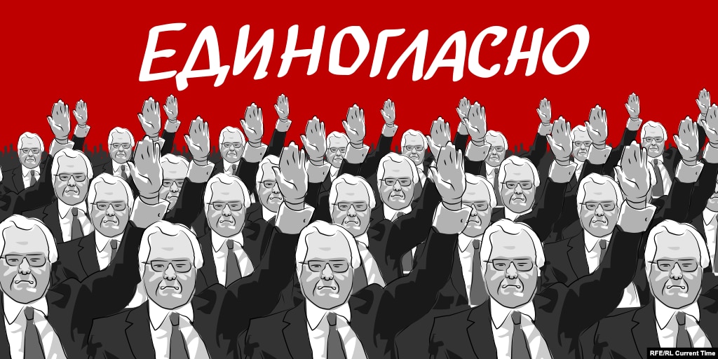 Карикатура щодо голосування 29 липня 2015 року на засіданні Ради безпеки ООН представника Росії Віталія Чуркіна. Одним голосом &laquo;проти&raquo; Чуркіна було заблоковано резолюцію щодо створення міжнародного трибуналу стосовно &laquo;Боїнга&raquo;, який був збитий на Донбасі