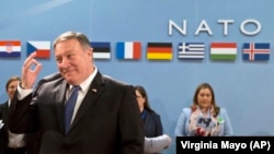BELGIUM -- U.S. Secretary of State Mike Pompeo waits for the start of the North Atlantic Council at NATO headquarters in Brussels, April 27, 2018