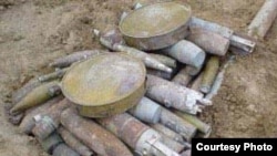 Nagorno-Karabakh -- Landmines and unexploded ordnance unearthed by HALO Trust workers, undated.